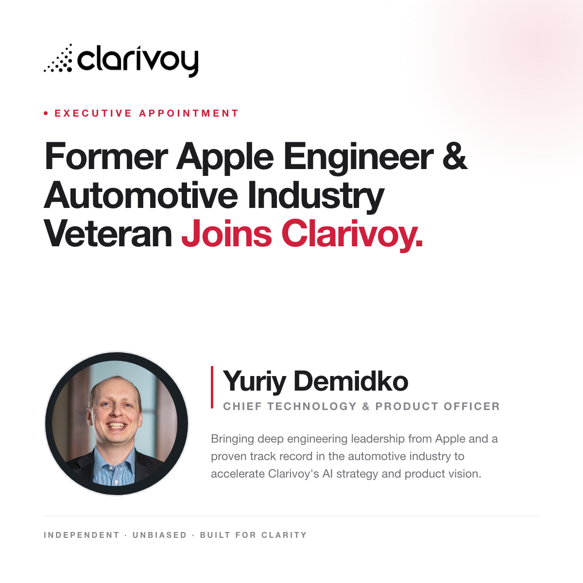 Clarivoy Appoints Yuriy Demidko as Chief Technology & Product Officer