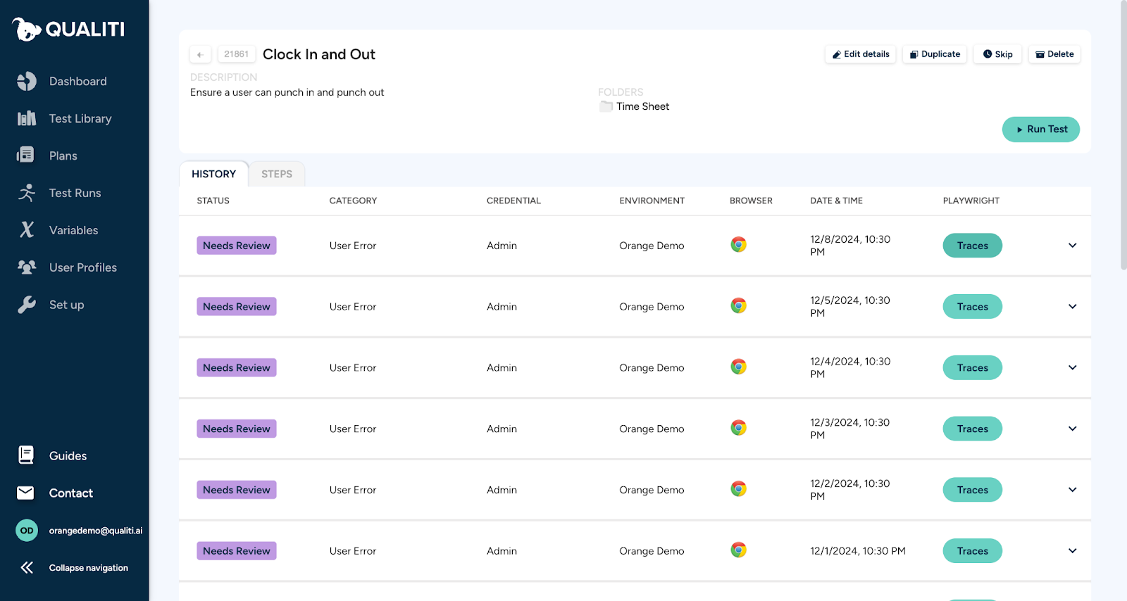 Quialiti dashboard - Trace Viewer feature