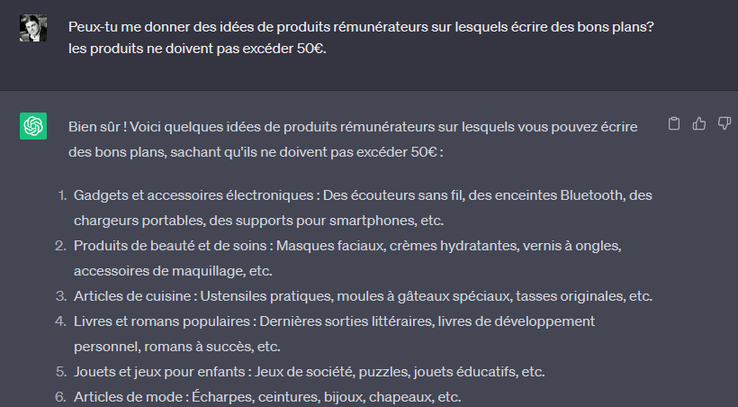 Capture d'écran de l'IA ChatGPT