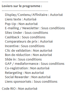 Conditions du programme d'affiliation SFR