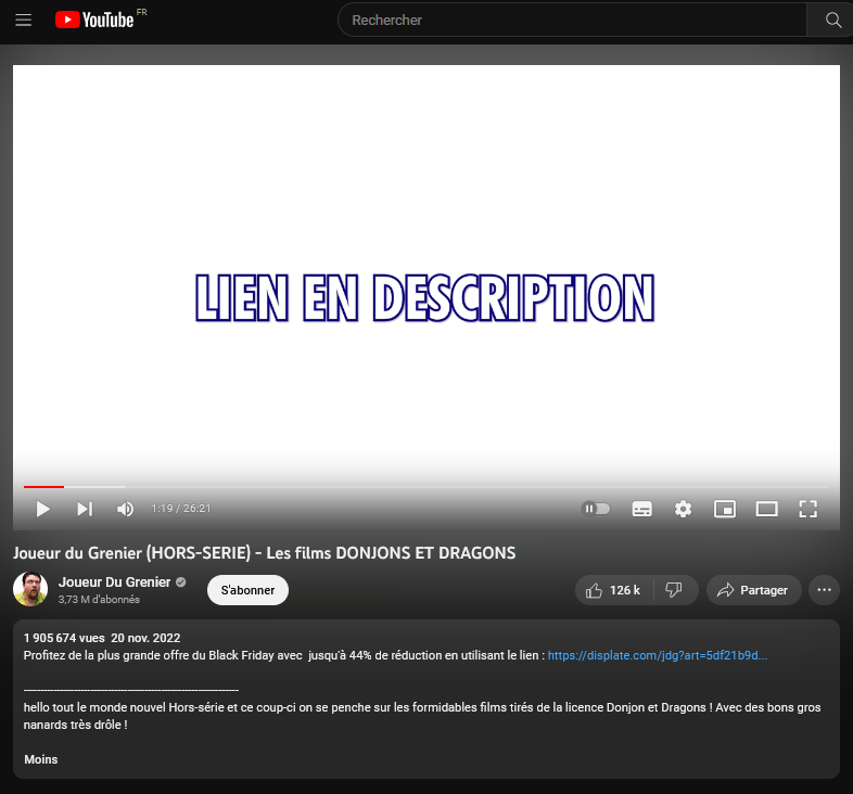 Lien affilié sur Youtube