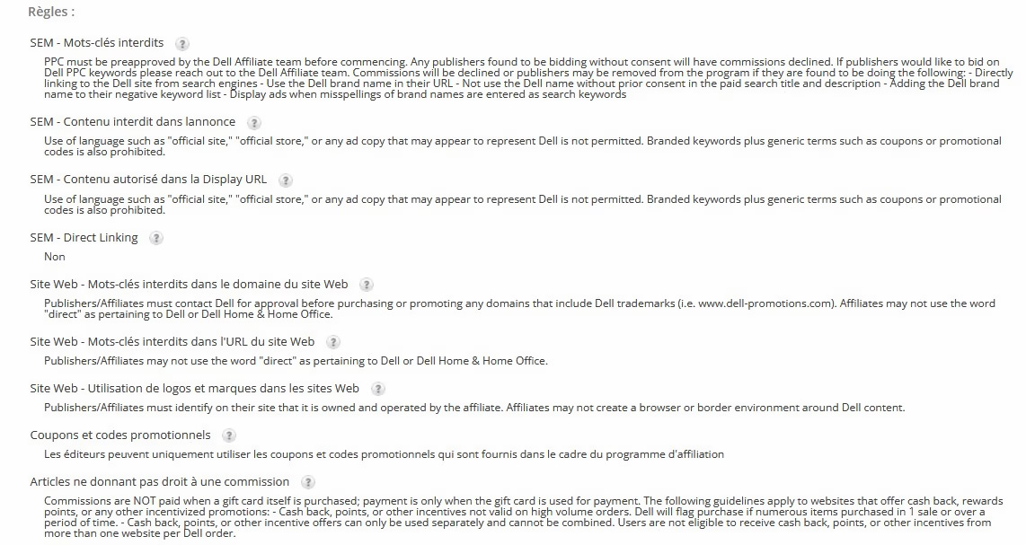 conditions programmes d'affiliation DELL