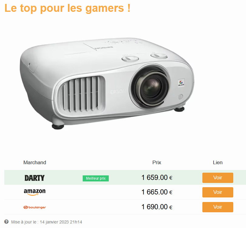 Tableau de prix affilié