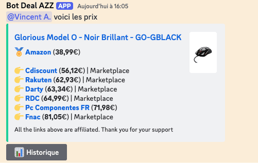 tableau de prix discord affilizz