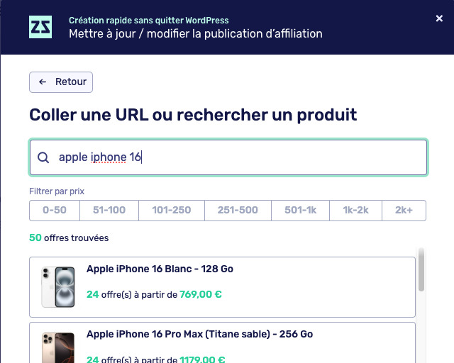 recherche produit bdd affilizz