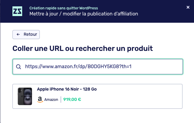 coller une url affilizz plugin wordpress