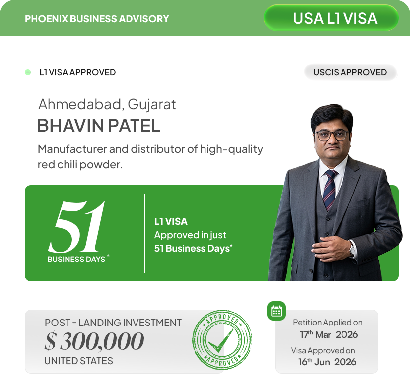 Harmeet Singh UAE - USA L1 Visa approved in 22 business days - Phoenix Business Advisory success story