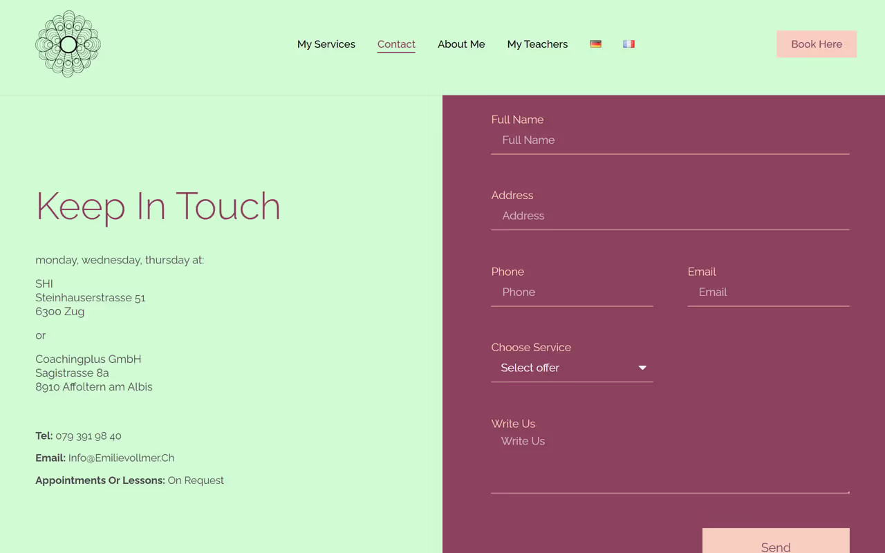Homepage von Emilie Vollmer - Kontakt