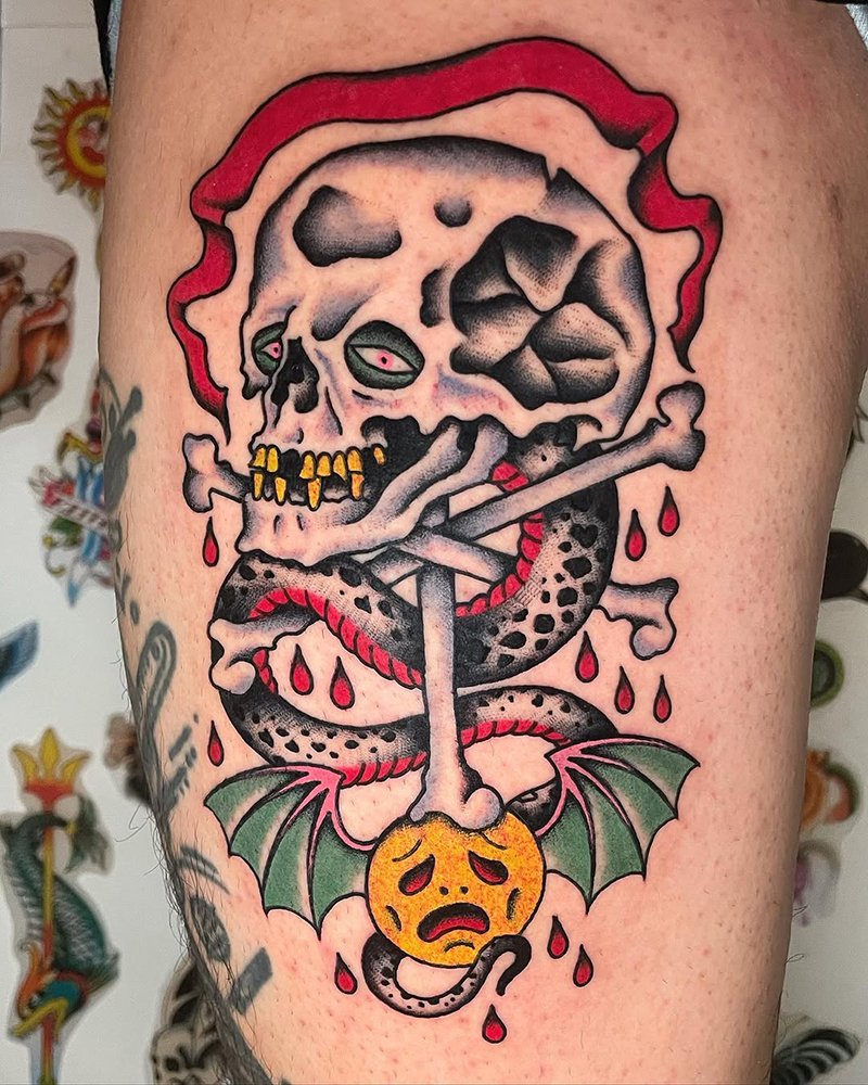 Skull Snake Traditional Tattoo by 6Dita