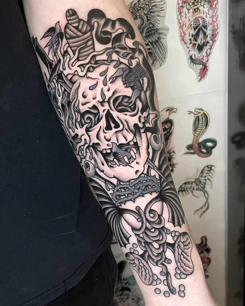 Skull Mummy Traditional Tattoo by 6Dita