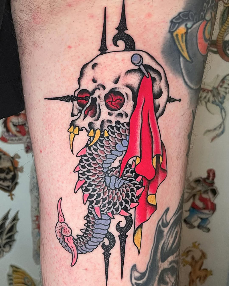 Skull Dragon Traditional Tattoo by 6Dita