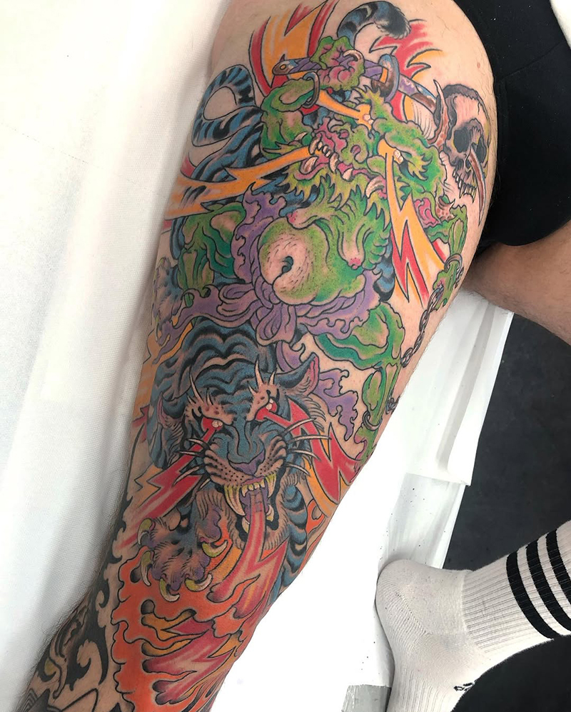 Oni Tiger Traditional Tattoo by Flo Kaemer