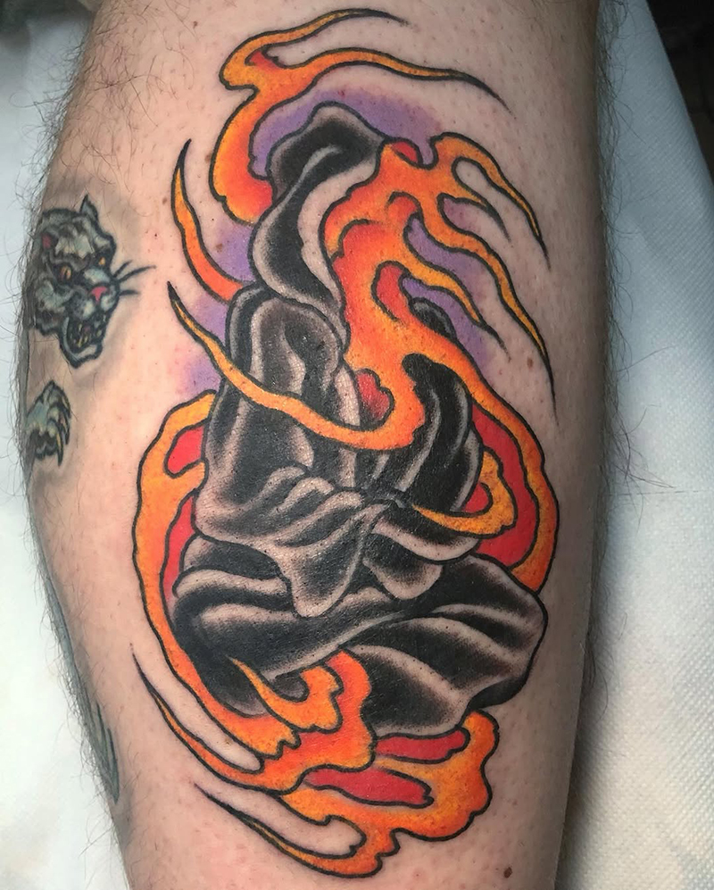 Bonzo Flames Traditional Tattoo by Flo Kaemer