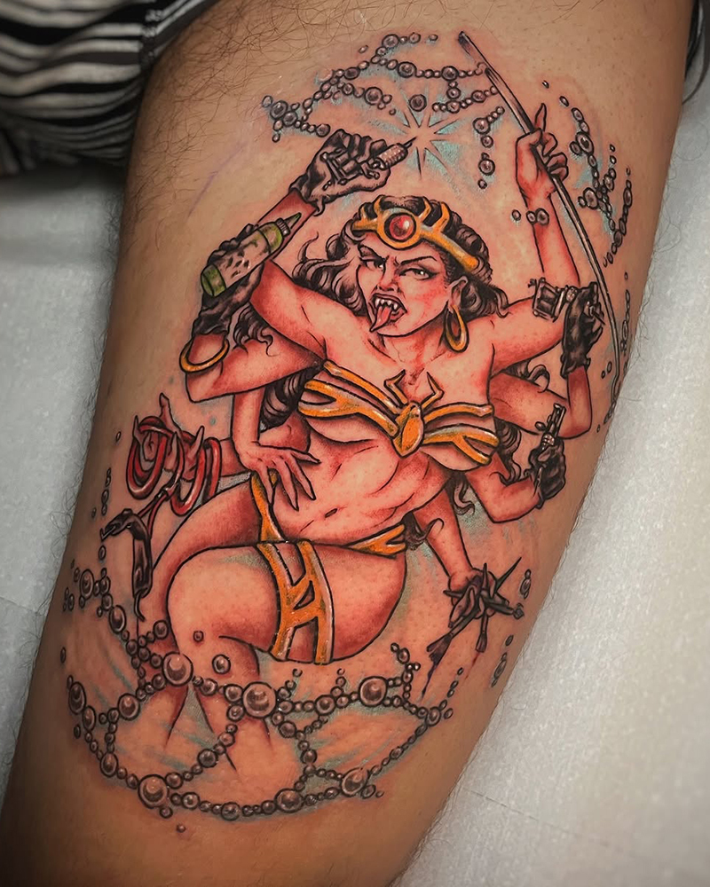 Pia-Alexandra-traditional-Fantasy-lady-Spider-Web-Tattoo-Berlin