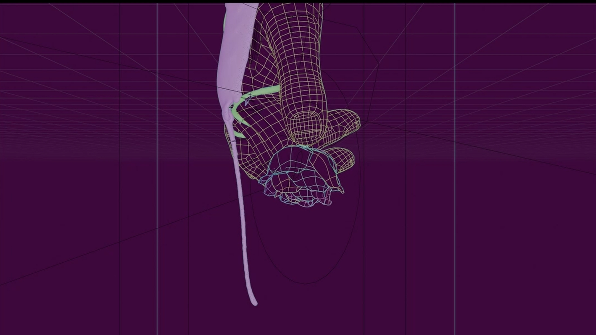 An image for one of the 3D animation projects including a laptop that has a frame of the 3D animation and falling rose petals all around the laptop.