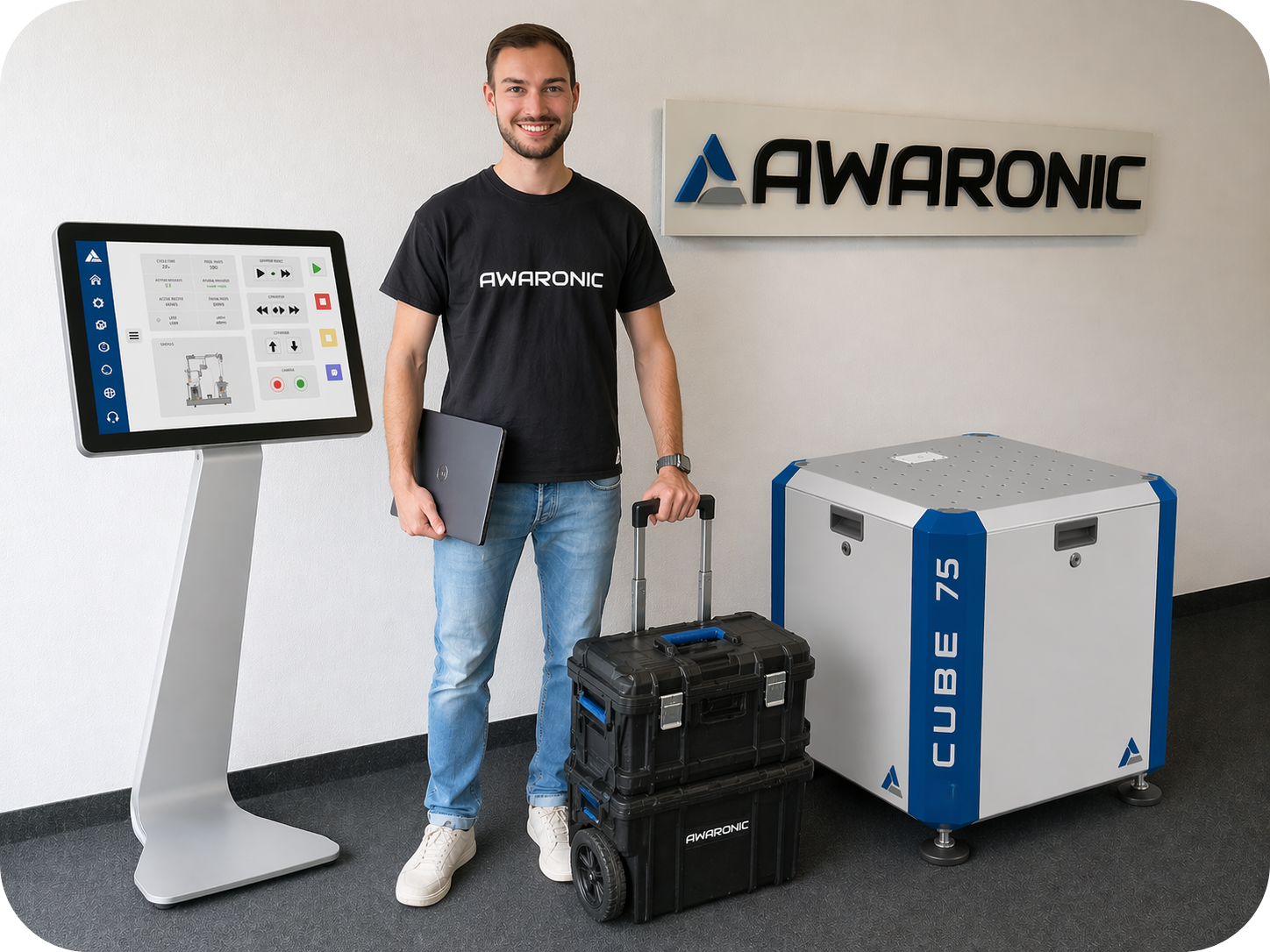 Cube mit Robotic Anlage im Hintergrund