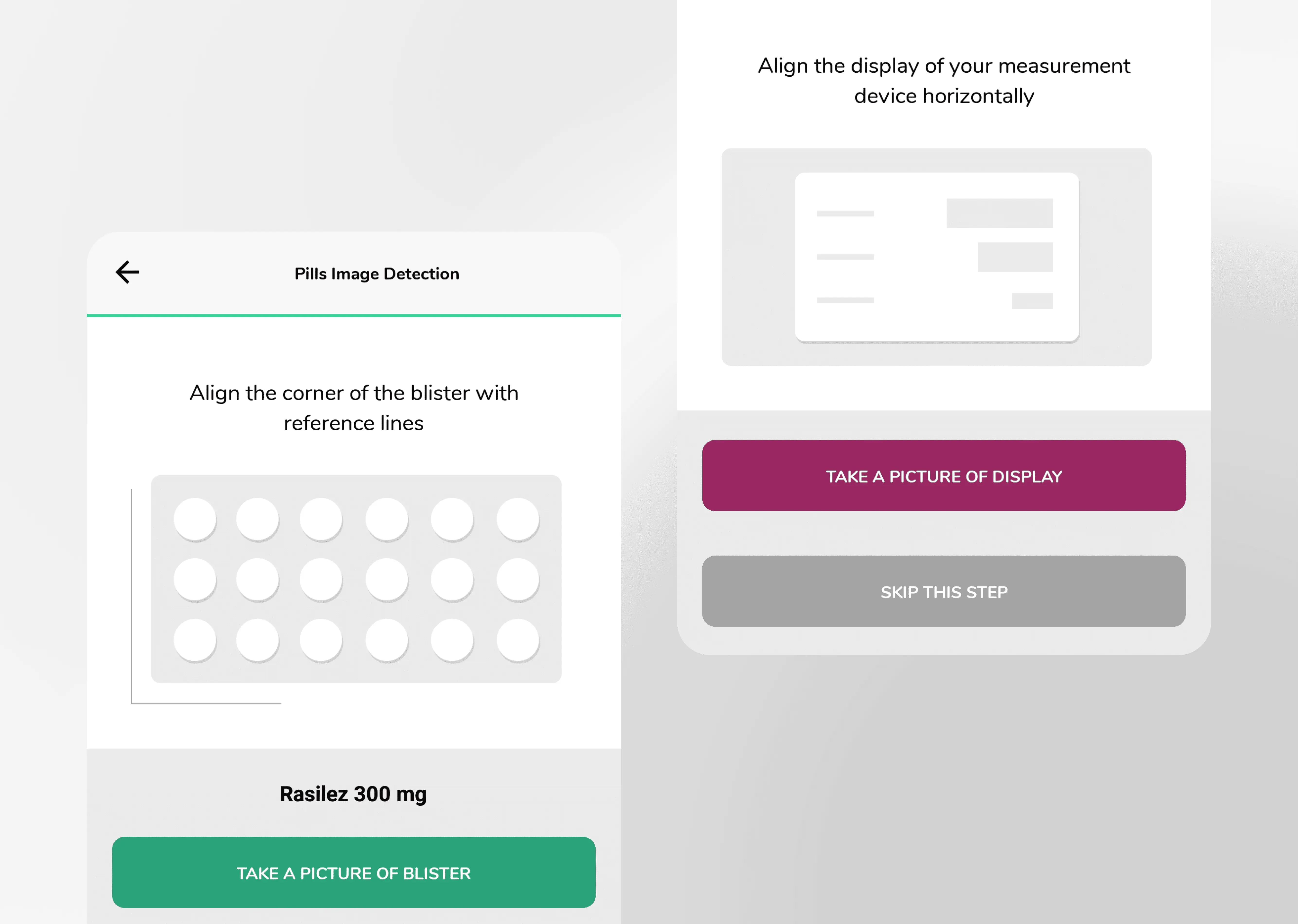 UX design of pill detection and blood pressure image input in a mobile health app