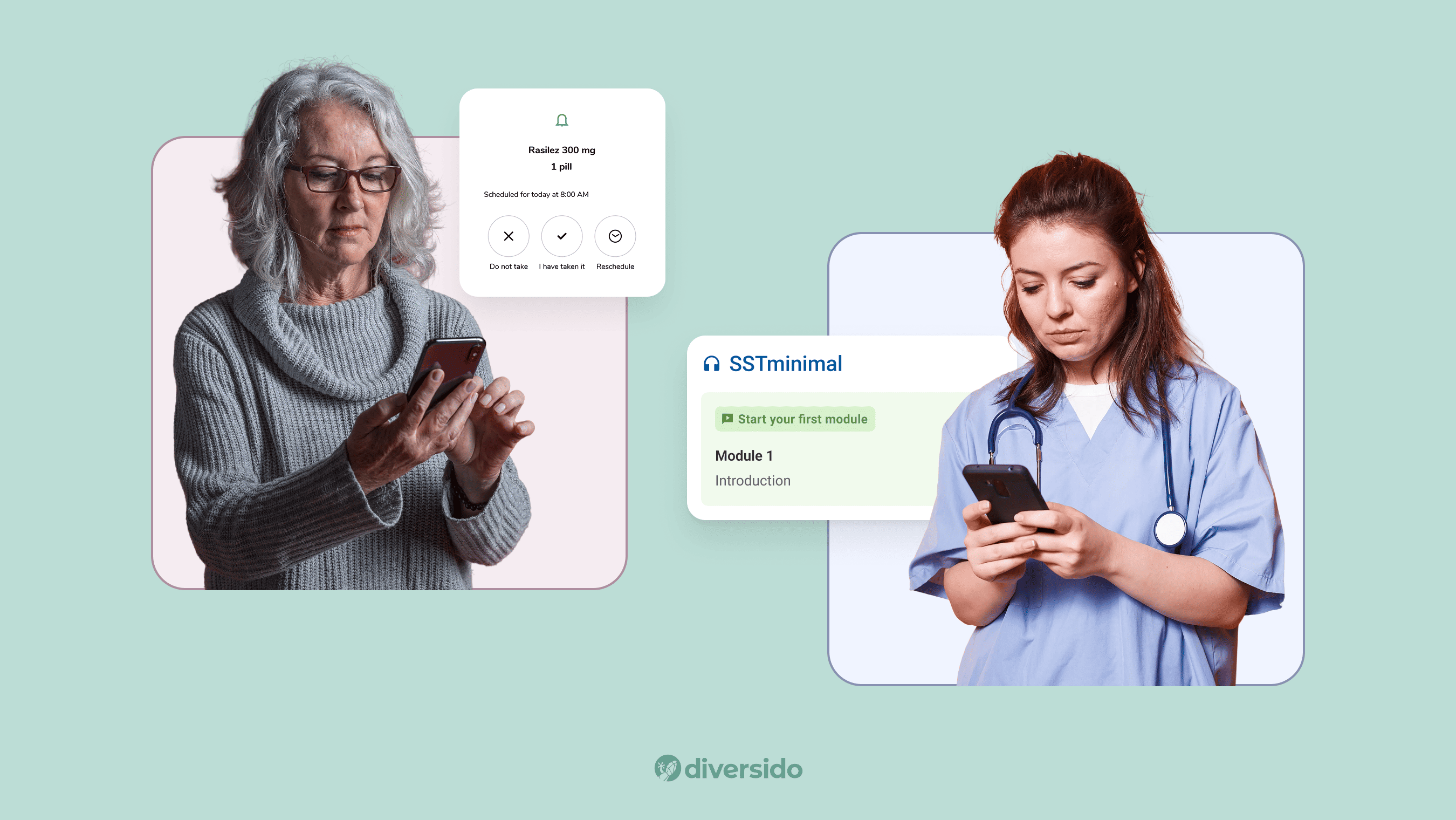 Mobile health app UX for seniors and clinicians managing medications and training modules