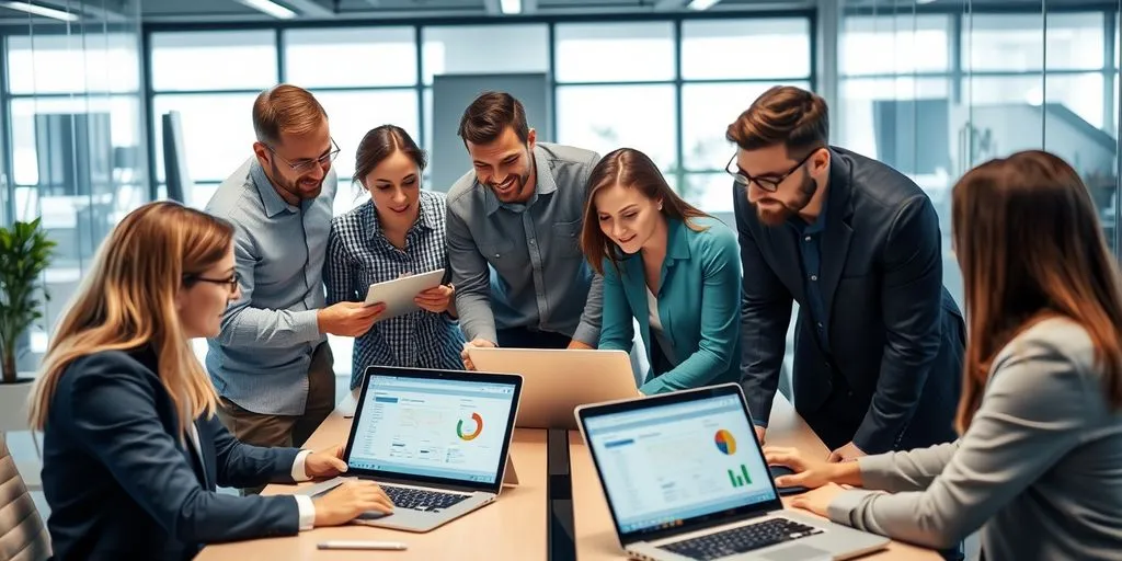 Team collaborating with project management software