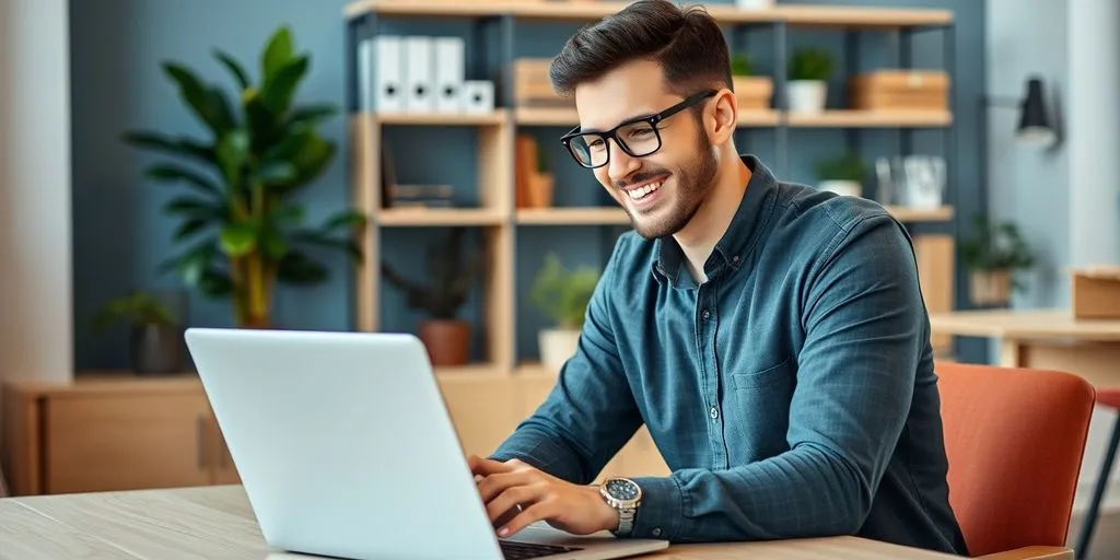 Entrepreneur working on laptop in stylish office