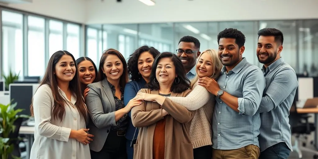 Employees showing support and solidarity in an office.