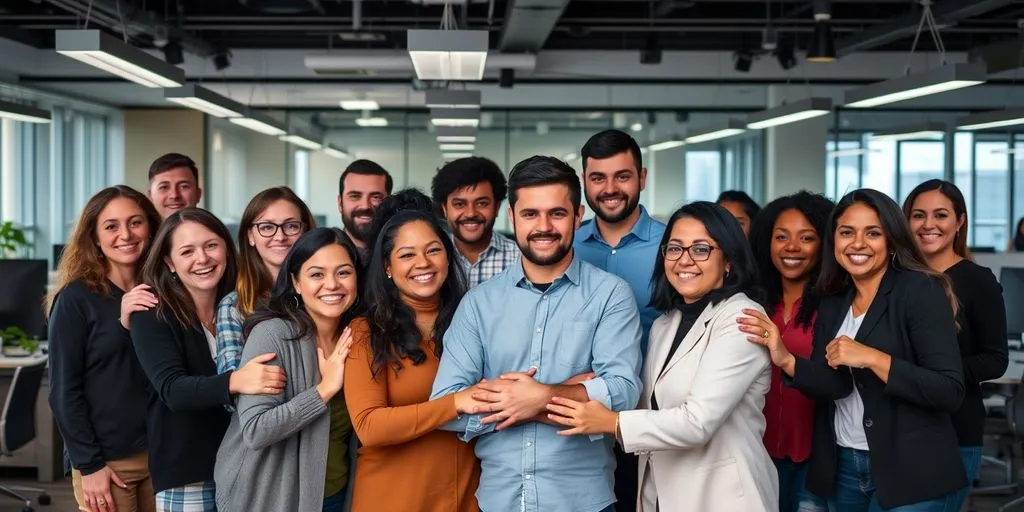 Employees showing support in a modern office.