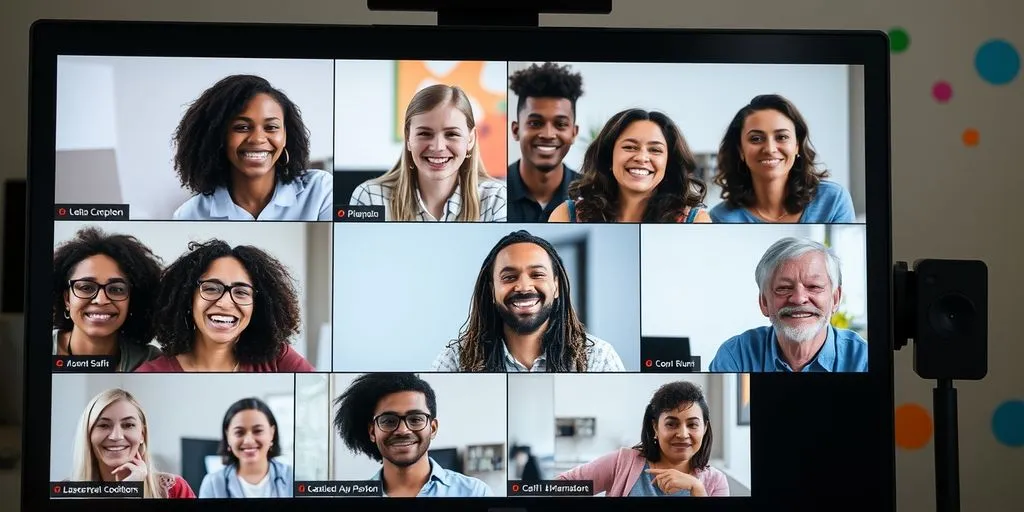 Diverse team in a lively video conference.