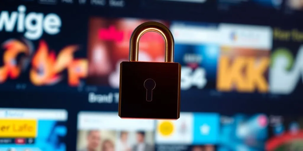 Digital lock on computer screen for brand protection.