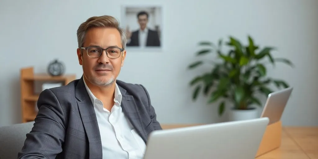 Person on video call in a professional workspace.