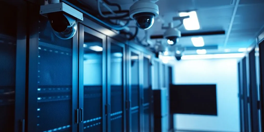 Secure server room with surveillance equipment for business protection.