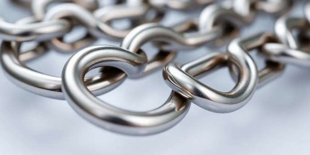 Close-up of interlinked metal chains in soft focus.
