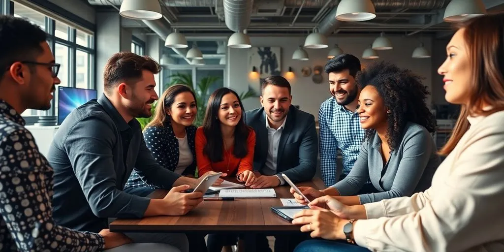 Group of entrepreneurs collaborating in a modern office.