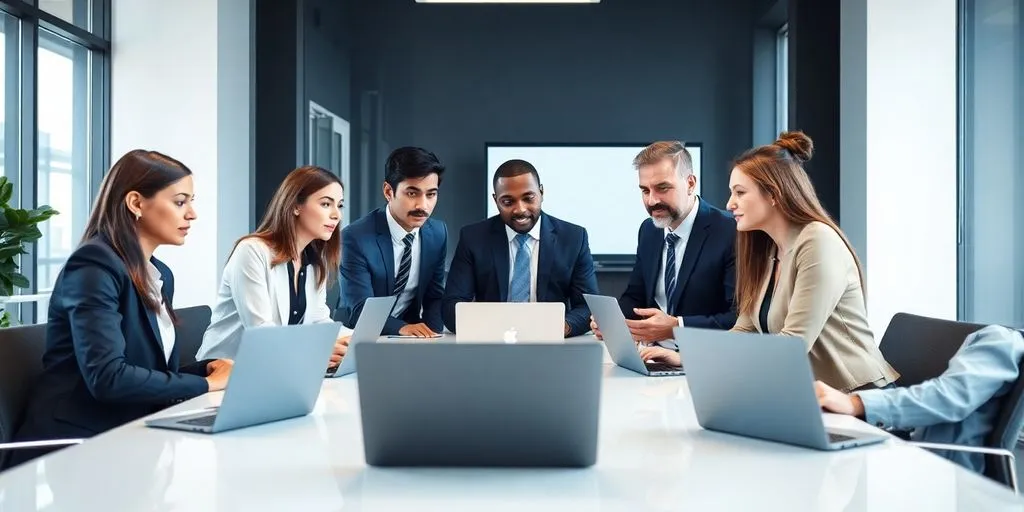 Business team discussing B2B e-commerce solutions together.