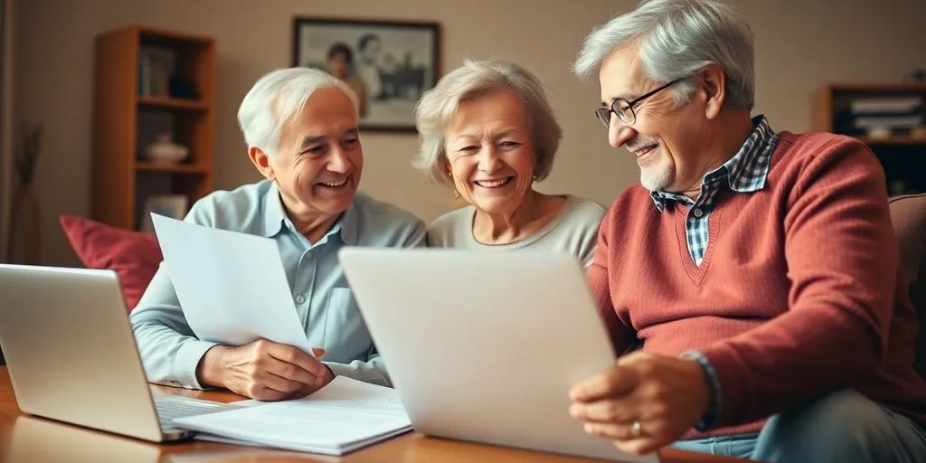 Elderly couple discussing healthcare plans in a cozy setting.