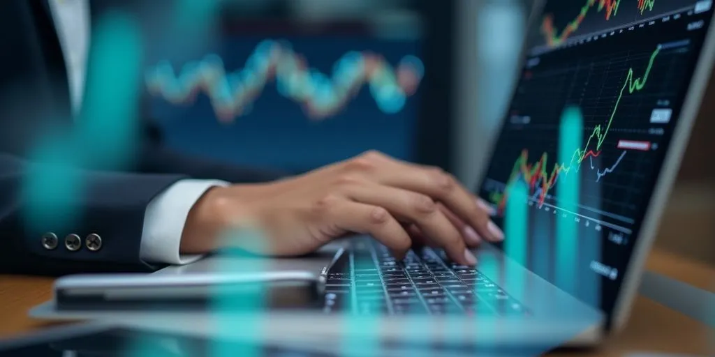Business professional analyzing PPC advertising metrics on a laptop.