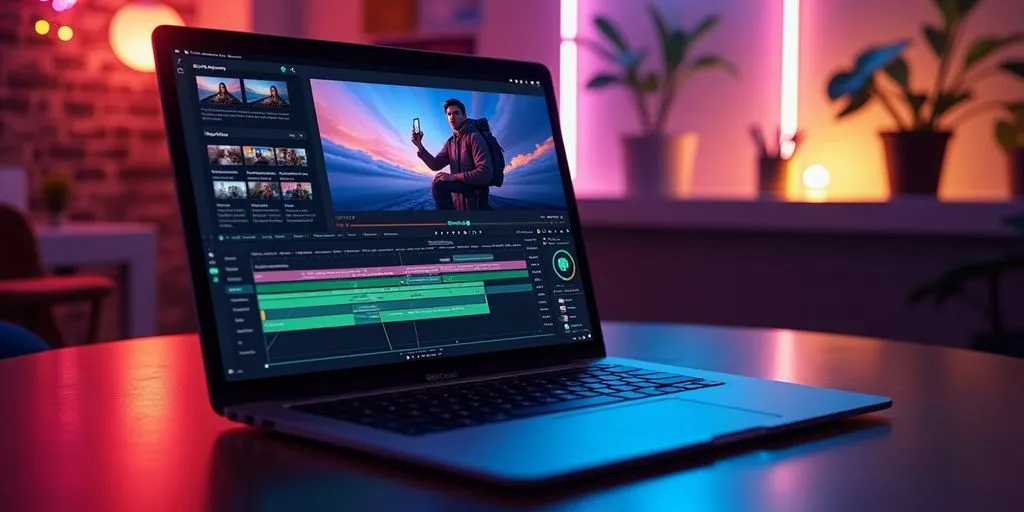 User editing video with CapCut on a laptop.