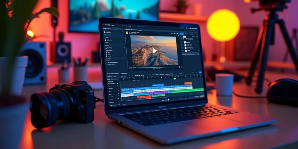 Photographic image of a video editing workspace.