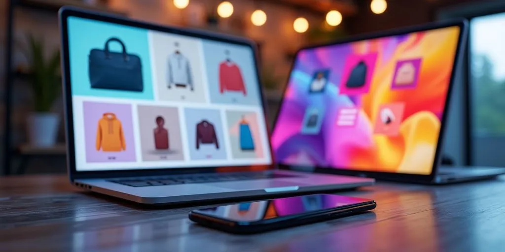 Modern e-commerce workspace with digital devices and products.