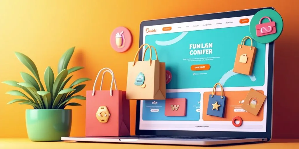 Dynamic e-commerce scene with diverse products in modern setting.