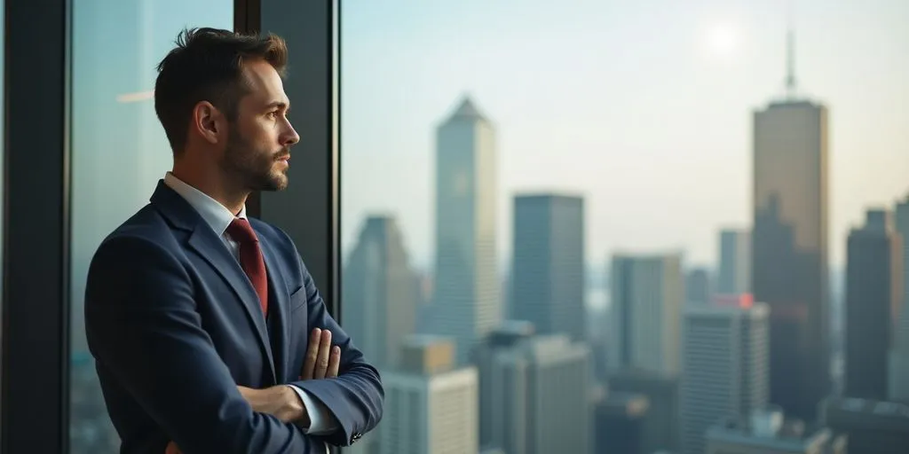 Entrepreneur planning for retirement in modern office setting.