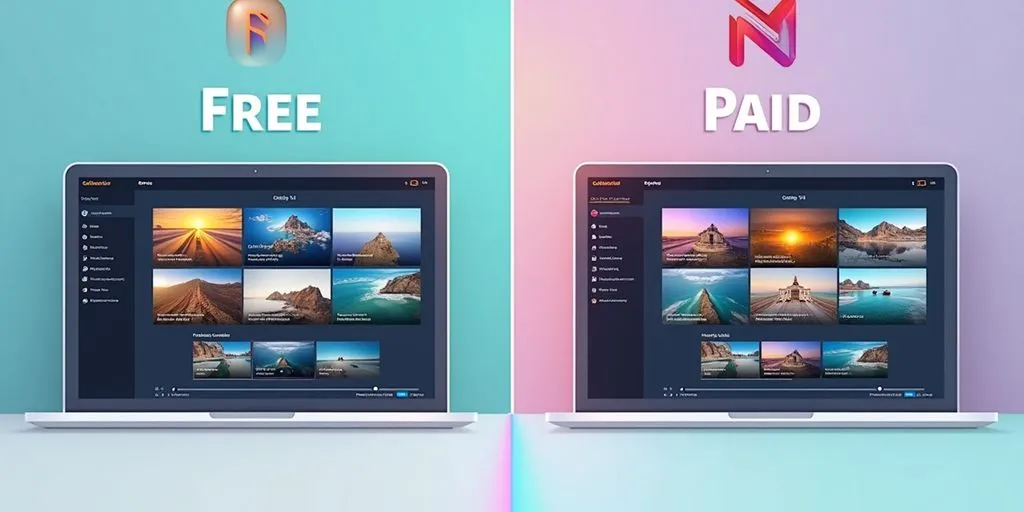 Split-screen of free and paid video converter interfaces.