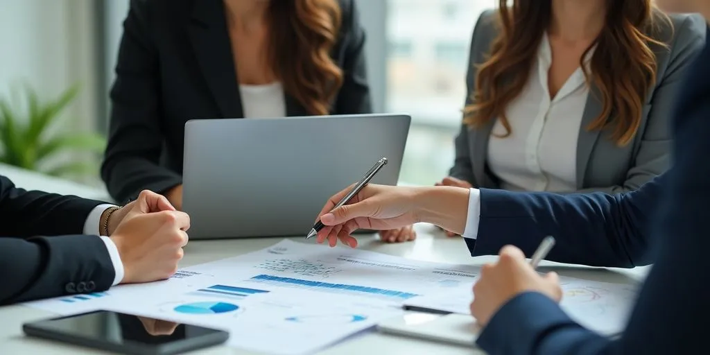 Team discussing strategies for hiring an SEO company.