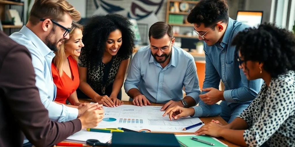 Diverse professionals collaborating on personalized business strategies.