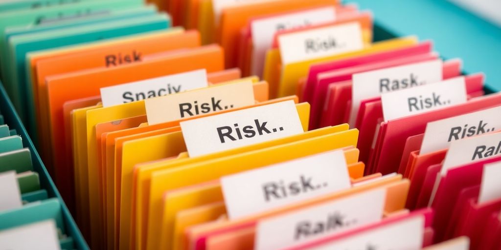 Colorful folders arranged by risk category.