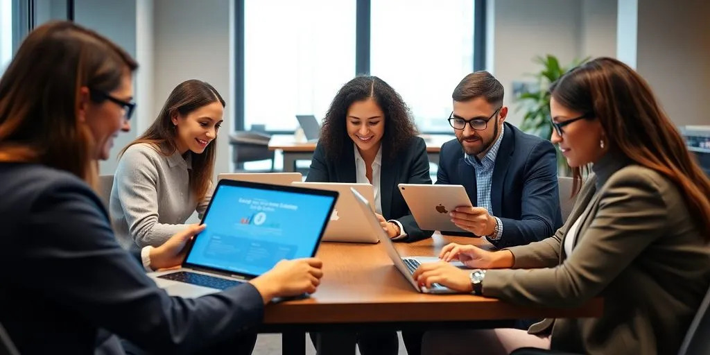Diverse professionals collaborating in a modern hiring process.