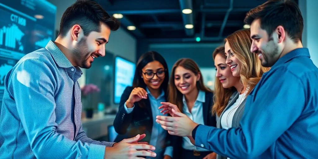 Professionals collaborating in a dynamic business environment.