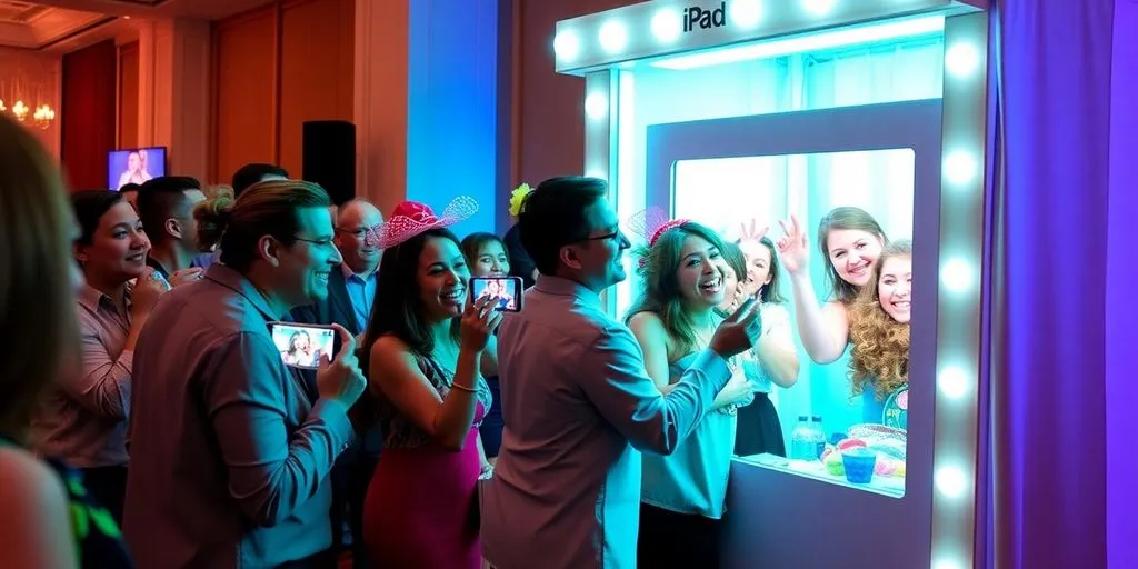 Guests enjoying an iPad photo booth at an event.