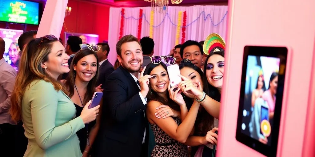 Guests enjoying an iPad photo booth at an event.