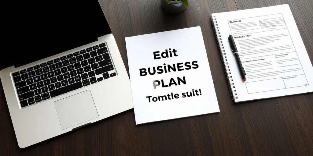 Workspace with laptop and notepad for business planning.