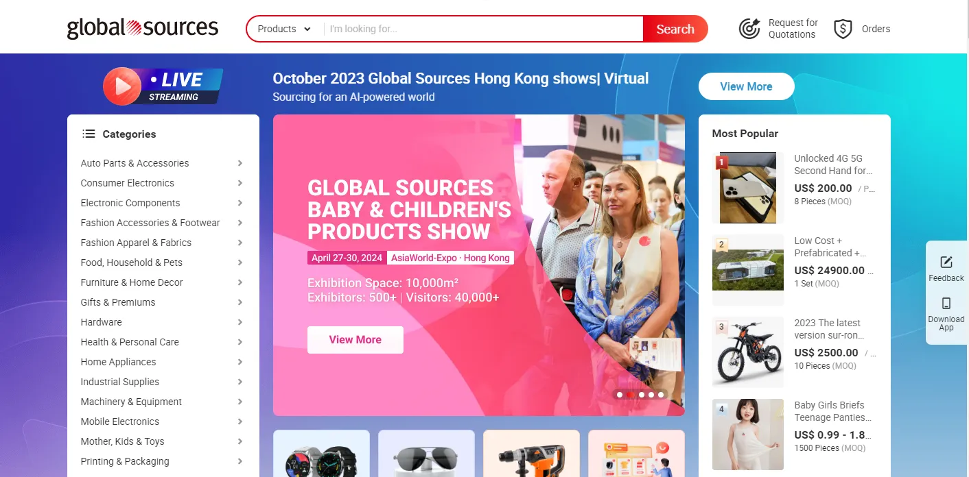 Global sources website home page